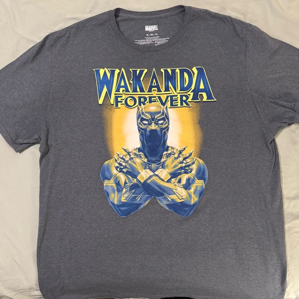 Marvel Gray and Yellow Wakanda Forever Tee